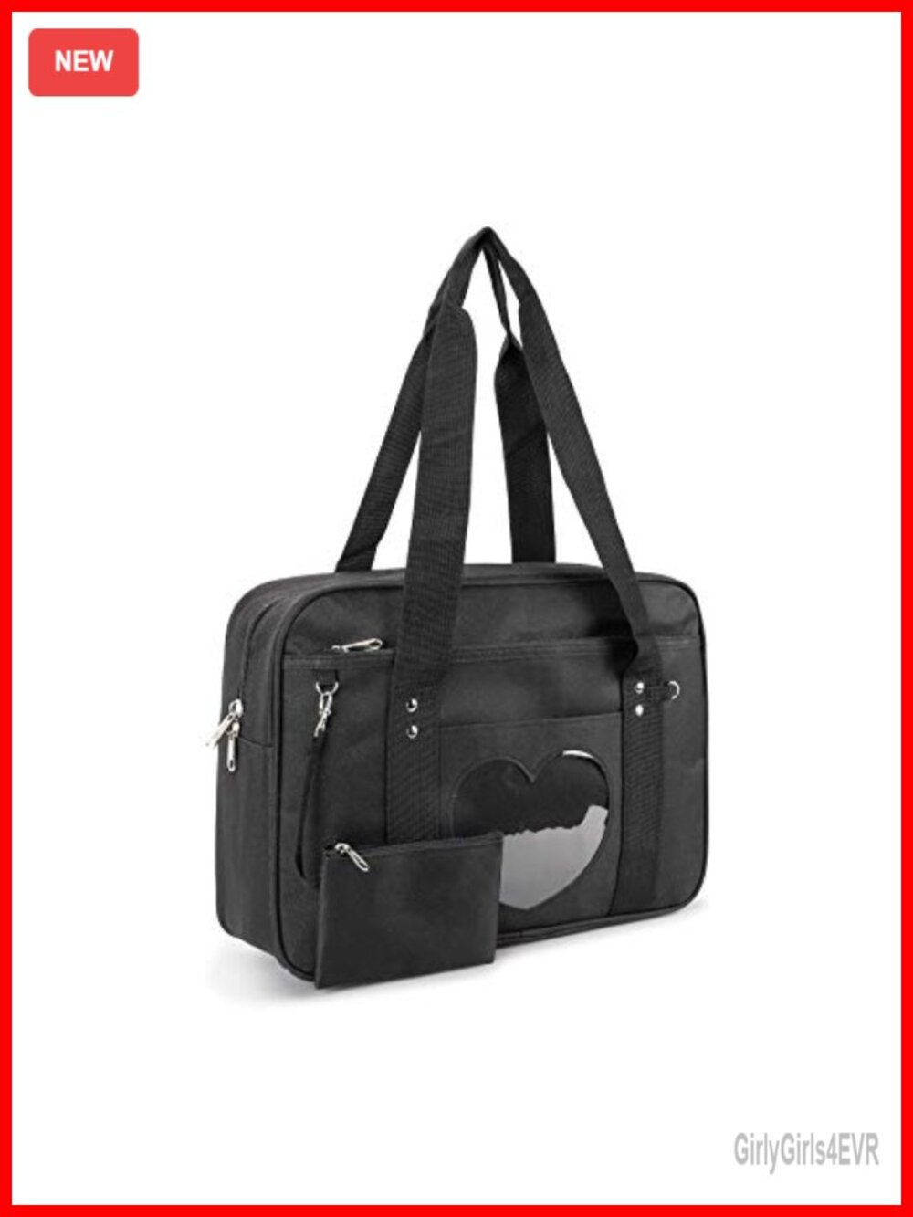 Kawaii Ita Bag Large Tote Japanese School Anime Heart Purse with Clear Window
